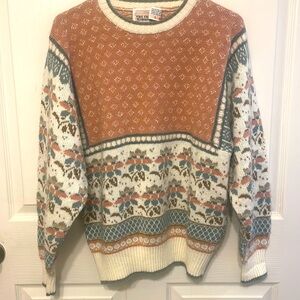 The Import Workshop Vintage Pink,Cream, blue and Gray Fairisle Sweater-L